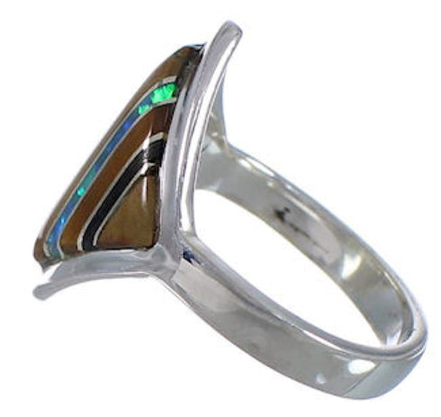 Sterling Silver Multicolor Inlay Jewelry Ring Size 6-1/4 UX34291